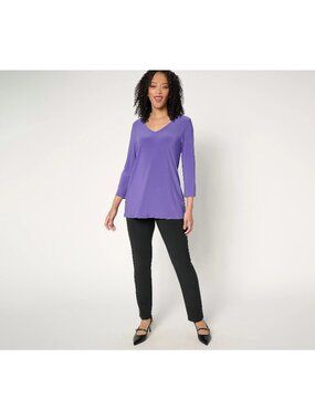 Attitudes by Renee Petite Knit Top Pant Set Size Large Grape Crush Purple Black
